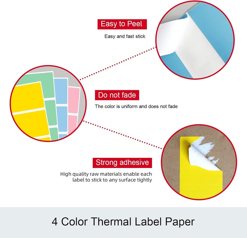 Misofuki 2.25x1.25 6000 Labels 6-Color Assorted Rectangular Direct Thermal Label Rolls Bulk Set Compatible with Zebra Rollo MUNBYN POLONO & Other Thermal Printer, Self-Adhesive Direct Thermal Stickers - Image 5